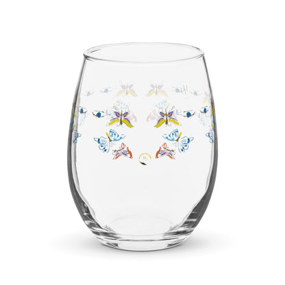 multi color butterfly blue eye artist design Stemless wine glass
