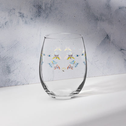 multi color butterfly blue eye artist design Stemless wine glass